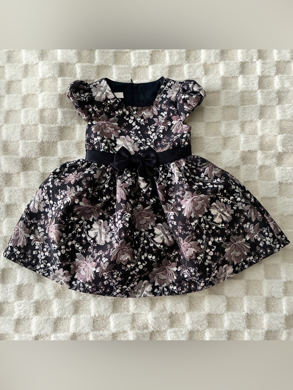Gorgeous Toddler Dark Gray Navy Silver Mauve Formal Dress, Size 24 months, EUC